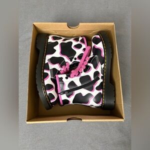 Doc Martins Kids' Pink and Black Cow Print Boots